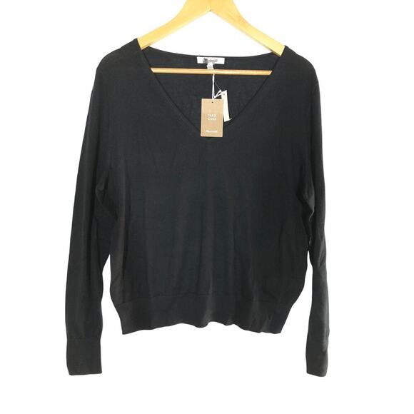 Madewell Sweater Merino Wool-Silk Blend V-Neck Long Sleeve True Black NWT Medium - Picture 3 of 8